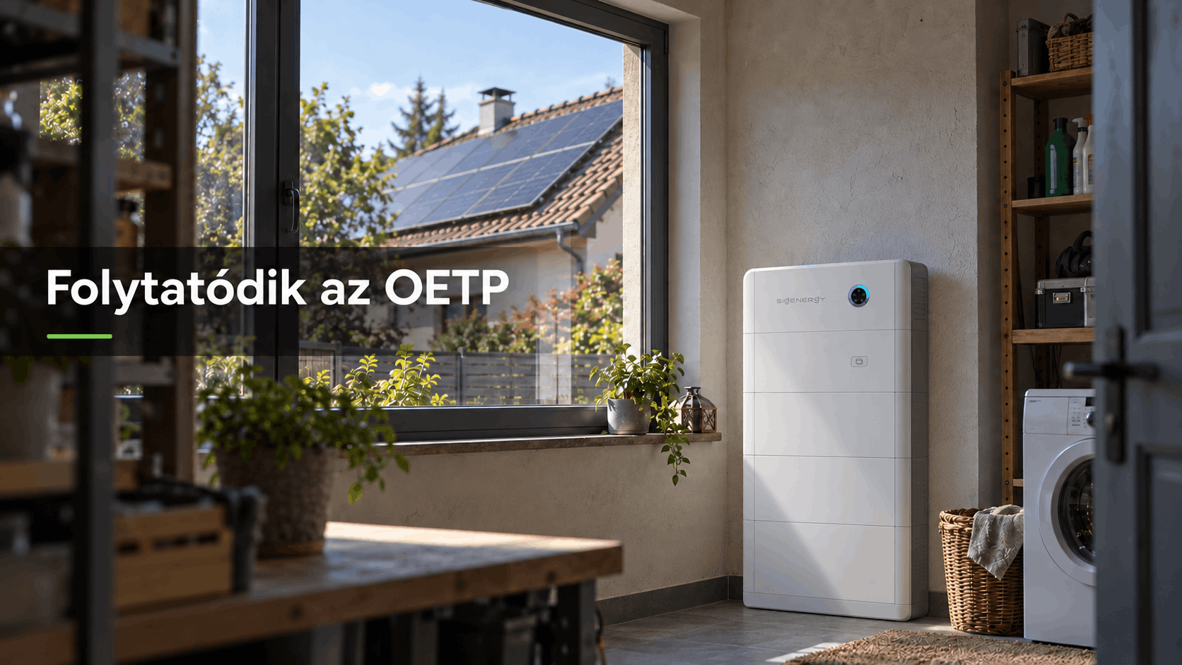 Napelemes családi ház otthoni akkumulátoros energiatárolóval